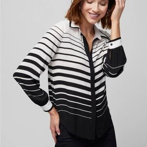 WHBM Black & White Striped Long-Sleeve Soft Shirt – Size M